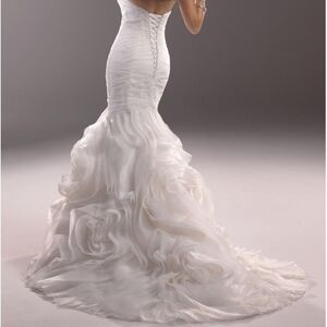 Maggie Sottero White Mermaid Wedding Dress with Ruffled Train
